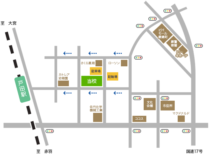 戸田駅から埼玉とだ自動車学校までの地図